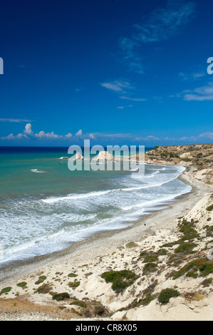 Petra Tou Romiou oder Felsen von der griechischen oder Aphrodites Rock, Paphos, Südküste, Süd-Zypern, Zypern Stockfoto