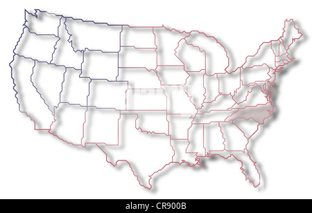 Politische Landkarte der USA mit den mehrere Staaten North Carolina wo markiert ist. Stockfoto