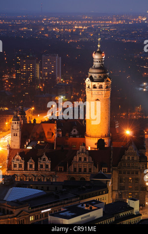 New City Hall und Stadt sehen bei Nacht, Leipzig, Sachsen, Deutschland, Europa Stockfoto