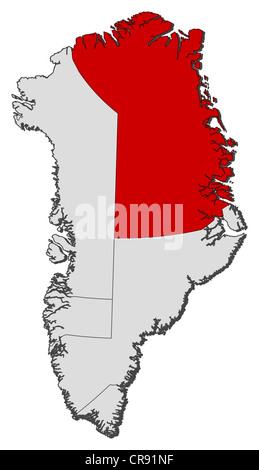 Politische Karte von Österreich mit den verschiedenen Gemeinden wo Nordost-Grönland-Nationalpark markiert ist. Stockfoto