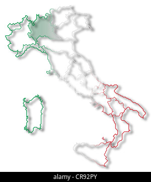 Politische Karte von Italien mit den verschiedenen Regionen wo Lombardei markiert ist. Stockfoto