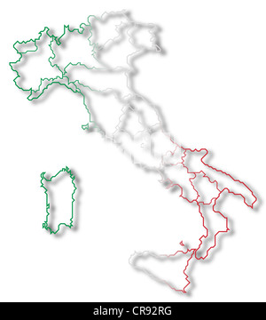 Politische Karte von Italien mit den verschiedenen Regionen. Stockfoto