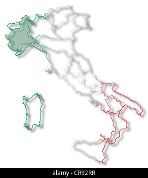 Politische Karte von Italien mit den verschiedenen Regionen wo Piemont markiert ist. Stockfoto