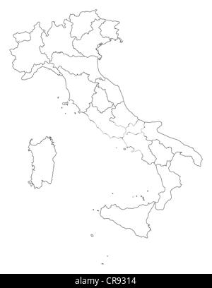 Politische Karte von Italien mit den verschiedenen Regionen. Stockfoto
