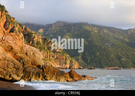 Felsige Küste in der Nähe von Porto, Korsika, Frankreich, Europa Stockfoto