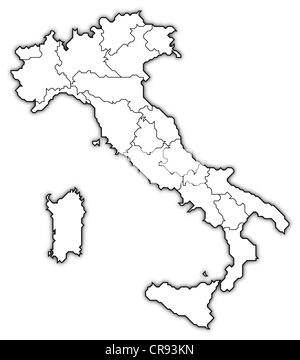 Politische Karte von Italien mit den verschiedenen Regionen. Stockfoto