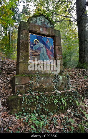 Bahnhof von den Kreuzweg auf Waldweg zur Burg Montclair bei Mettlach, Saarland, Deutschland, Europa Stockfoto