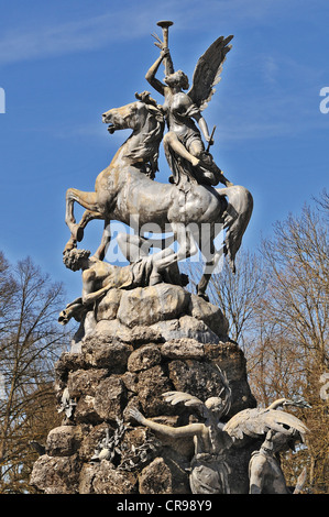 Status der Fama-Brunnen-Brunnen von Rudolf Maison, 1884-1885, Schloss Herrenchiemsee Palast, Bayern, Deutschland, Europa Stockfoto