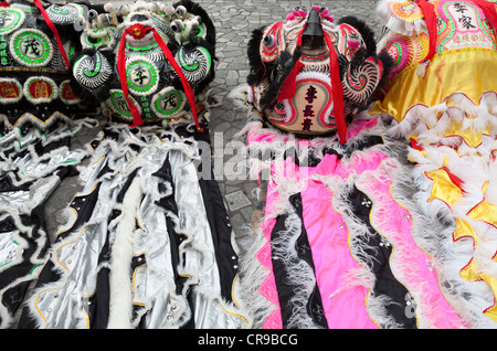 Chinesische Zeremoniell tanzen Löwen in Ruhe, Hong Kong Stockfoto