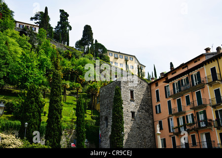 Bellagio, See überqueren, Hotels, Restaurants auf der Vorderseite zurück Straßen, Geschäfte, Blick auf den See, Gärten, Comer See, italienische Seen, Italien Stockfoto