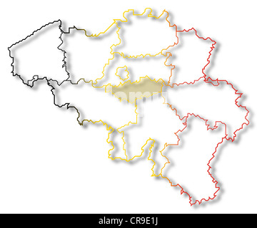 Politische Karte von Belgien mit den mehrere Staaten wo Flämisch-Brabant markiert ist. Stockfoto