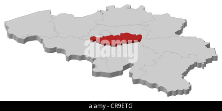 Politische Karte von Belgien mit den mehrere Staaten wo Flämisch-Brabant markiert ist. Stockfoto