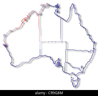 Politische Karte von Australien mit den mehrere Staaten wo Capital Territory markiert ist. Stockfoto