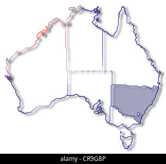 Politische Karte von Australien mit den mehrere Staaten New South Wales wo markiert ist. Stockfoto