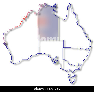 Politische Karte von Australien mit den mehrere Staaten dem Northern Territory hervorgehoben ist. Stockfoto