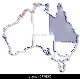 Politische Karte von Australien mit den mehrere Staaten wo Queensland markiert ist. Stockfoto