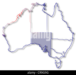 Politische Karte von Australien mit den mehrere Staaten wo South Australie markiert ist. Stockfoto