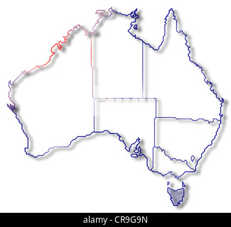 Politische Karte von Australien mit den mehrere Staaten wo Tasmanien markiert ist. Stockfoto