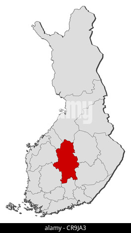 Politische Karte von Finnland mit mehreren Regionen wo Mittelfinnland markiert ist. Stockfoto