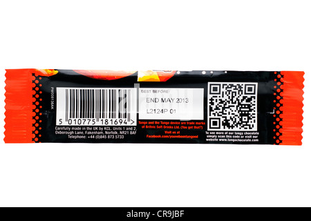 Codes auf eine Schokolade bar Wrapper Stockfoto