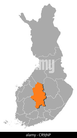 Politische Karte von Finnland mit mehreren Regionen wo Mittelfinnland markiert ist. Stockfoto