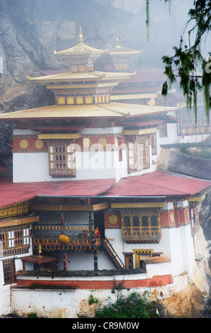 Tiger Nest im Nebel, Taktshang Goemba, Paro-Tal, Bhutan, Asien Stockfoto