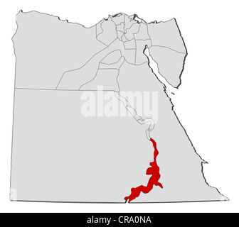 Politische Karte von Ägypten mit mehreren Provinzen wo Assuan markiert ist. Stockfoto