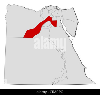 Politische Karte von Ägypten mit mehreren Provinzen wo Gizeh markiert ist. Stockfoto