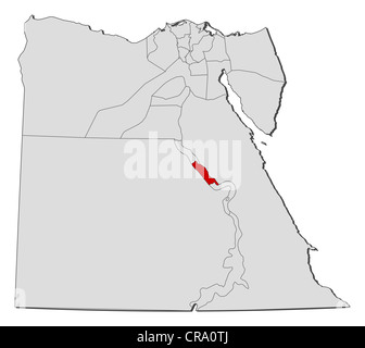 Politische Karte von Ägypten mit den mehreren Provinzen wo Sohag markiert ist. Stockfoto