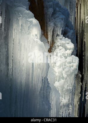 Eiszapfen im Eistobel Schlucht, Maierhoefen, Bayern, Deutschland, Europa Stockfoto