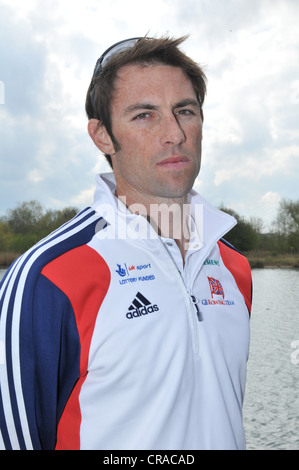 Mark Hunter MBE am Rudersee Redgrave-Pinsent, Themse, Reading, Vereinigtes Königreich. Stockfoto