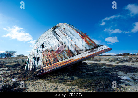 Alte Schiff Wrack liegt an der Küste bei Ebbe gekippt Stockfoto