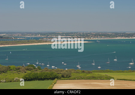 Studland Beach-Blick über die Bucht von Ballard Down am schönen Juni Sommertag Stockfoto