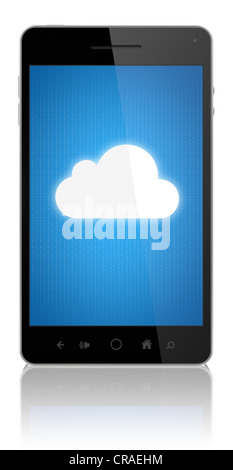 Cloud computing Verbindung auf moderne mobile smart Phone. Konzeptbild. Isoliert auf weiss. Stockfoto