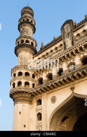 Minarett, Charminar Denkmal, Hyderabad, Andhra Pradesh, Südindien, Indien, Asien Stockfoto