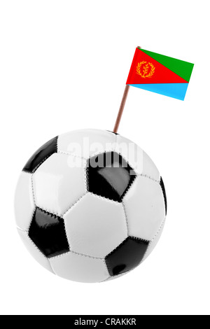 Fußball oder Fußball verziert mit einer kleinen Nationalflagge auf einem Zahn-stick Stockfoto