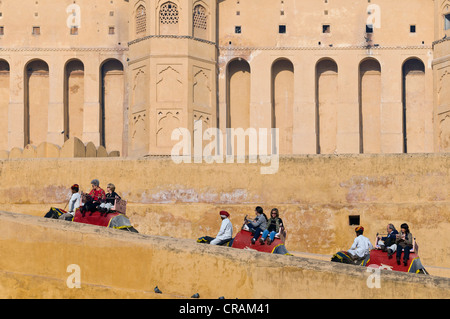 Touristen, die Reiten Elefanten zum Amber Fort, Jaipur, Rajasthan, Indien, Asien Stockfoto