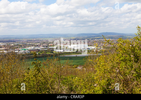 Rand der Stadtentwicklung am Barnwood, Gloucester - gesehen von Auserwählten Hill, Churchdown, Gloucestershire Stockfoto