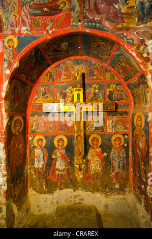 Byzantinische Fresken gemalt in einem bemalten griechisch-orthodoxen Scheune-roofed Kirchen in der UNESCO-World Heritage Region Stockfoto