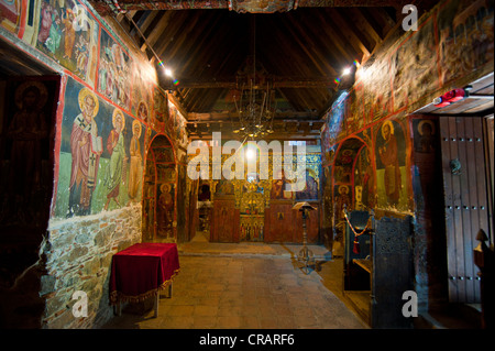 Byzantinische Fresken in einer lackierten roofed Scheune-griechisch-orthodoxe Kirche, UNESCO-Weltkulturerbe, Troodos-Gebirge, Zypern Stockfoto