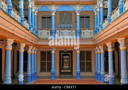Innenhof einer Villa in Chettinad, Tamil Nadu, Indien, Süd-Indien, Asien Stockfoto