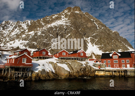 Rorbuer, traditionellen Holzhäusern, Å ich Lofoten oder Å, Lofoten-Inseln, Nord-Norwegen, Norwegen, Europa Stockfoto