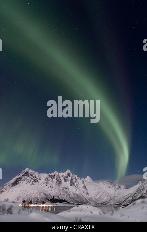 Nordlicht, Aurora Borealis, Austnesfjorden, Insel Austvågøya, Lofoten-Inseln, Nord-Norwegen, Norwegen, Europa Stockfoto