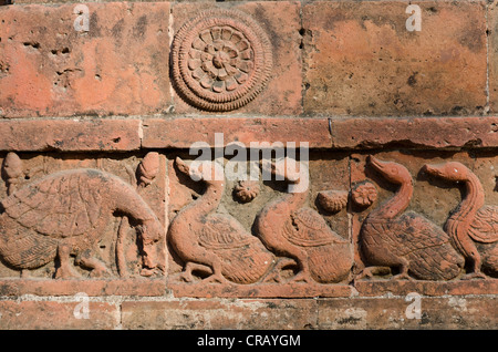 Relief im Rashmancha Stein und Terrakotta-Tempel, Bishnupur, Bankura Bezirk, West Bengal, Indien Stockfoto