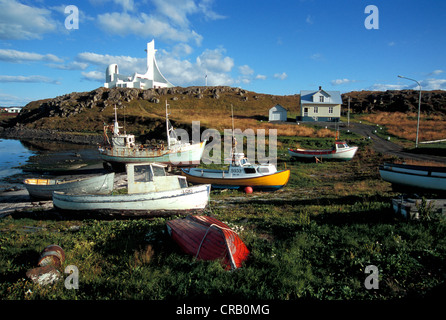 Kirche und port-Bereich von Stykkishólmur, Snæfellsnes Halbinsel, West Island, Island, Europa Stockfoto