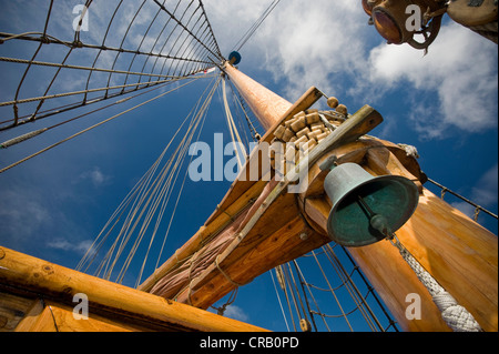 Mast von einem historischen Segeln Schiff, Tórshavn, Streymoy Island, Färöer Inseln, Nord-Atlantik Stockfoto