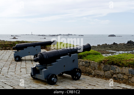 Kanonen bewacht Westküste Bucht auf Guernsey, Channel Isles UK Stockfoto