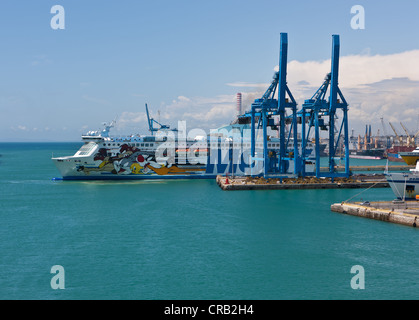 Bunt bemalte Fähre Moby Freedom, im Hafen von Civitavecchia, Rom, Italien, Europa Stockfoto