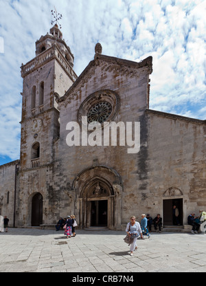 Kathedrale Sveti Marko, St.-Markus Kathedrale in der Altstadt von Korcula, Mitteldalmatien, Dalmatien, Adriaküste Stockfoto
