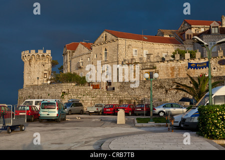 Stadtmauer von Korcula, Insel Korcula, Zentral Dalmatien, Dalmatien, Adria-Küste, Kroatien, Europa, PublicGround Stockfoto